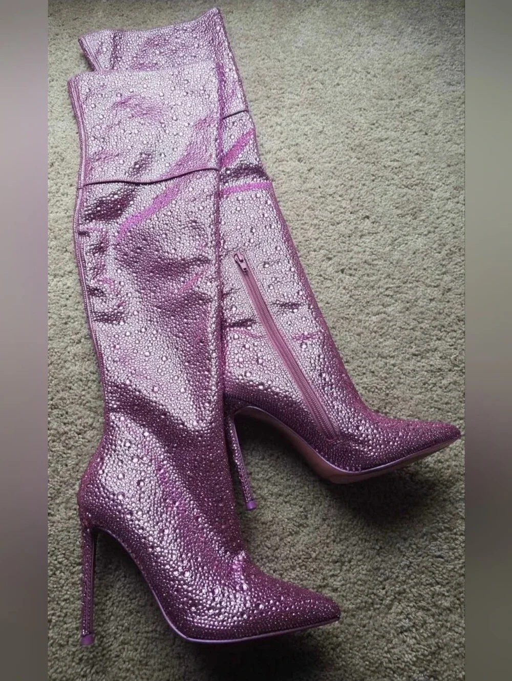 Steve Madden Vivianne Pink Rhinestone Thigh High Boots - Womens Size 6
